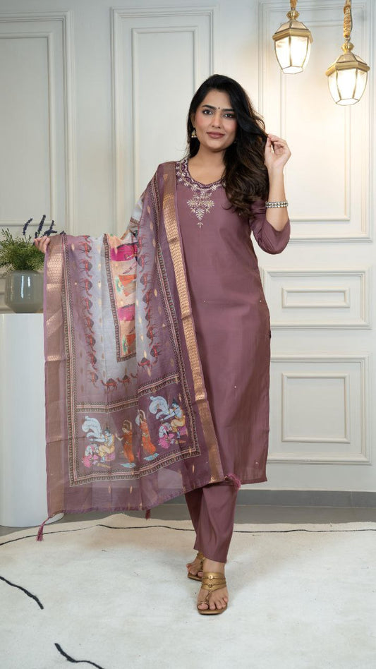 Burgundy Kurti pant dupatta Premium Roman Silk    code 381-Burgundy