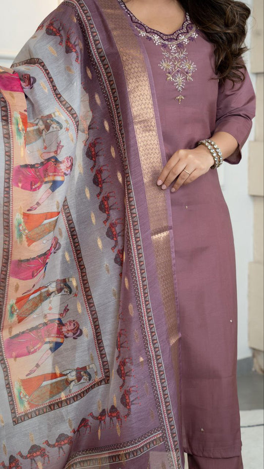 Burgundy Kurti pant dupatta Premium Roman Silk    code 381-Burgundy
