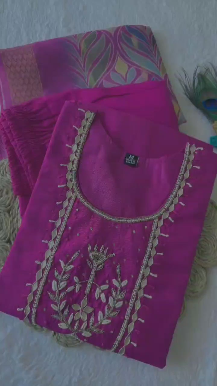 Pink Kurti Pant Dupatta Set – Premium Roman Silk  code 362 Pink